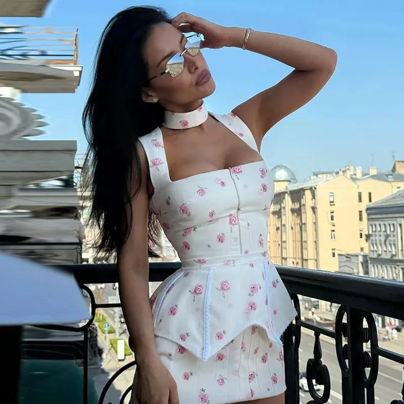 Holiday Sleeveless Square Collar Dress Women Print Sleeveless Waistband Party Short Dresses Female 2026 Fashion Summer Robe — image 7