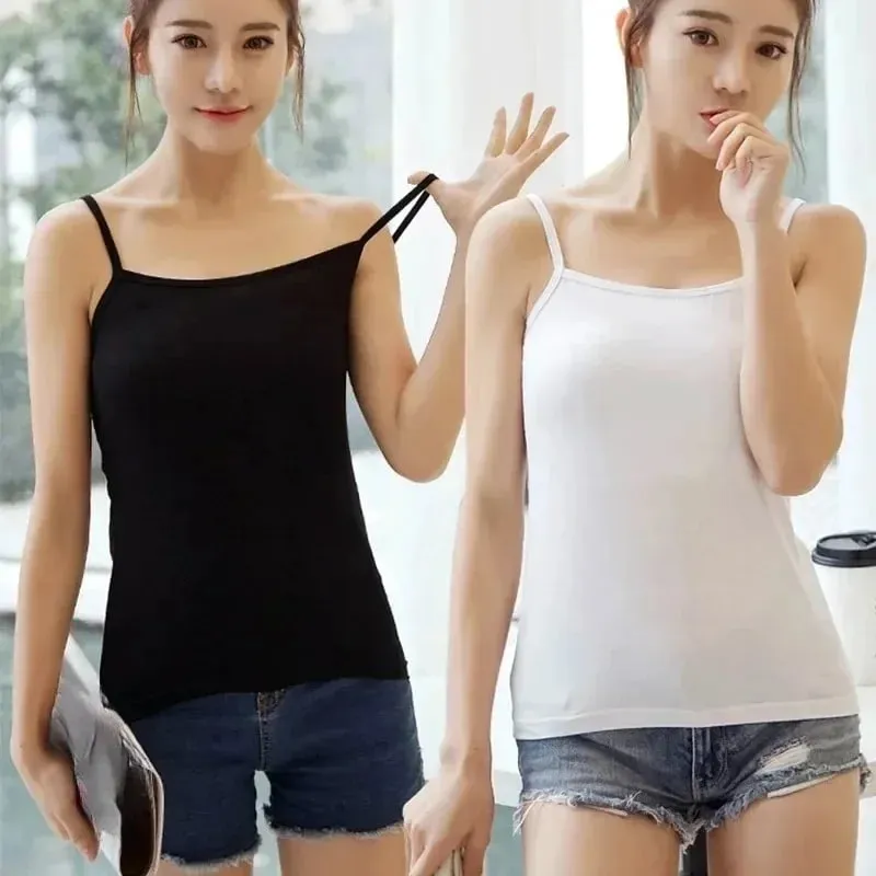 Women Sexy Milk Silk Tops Spaghetti Strap Tops Solid Color Strap Slim Vest Female Basic Tanks Bra Underwear Summer Base Shirt — image 5