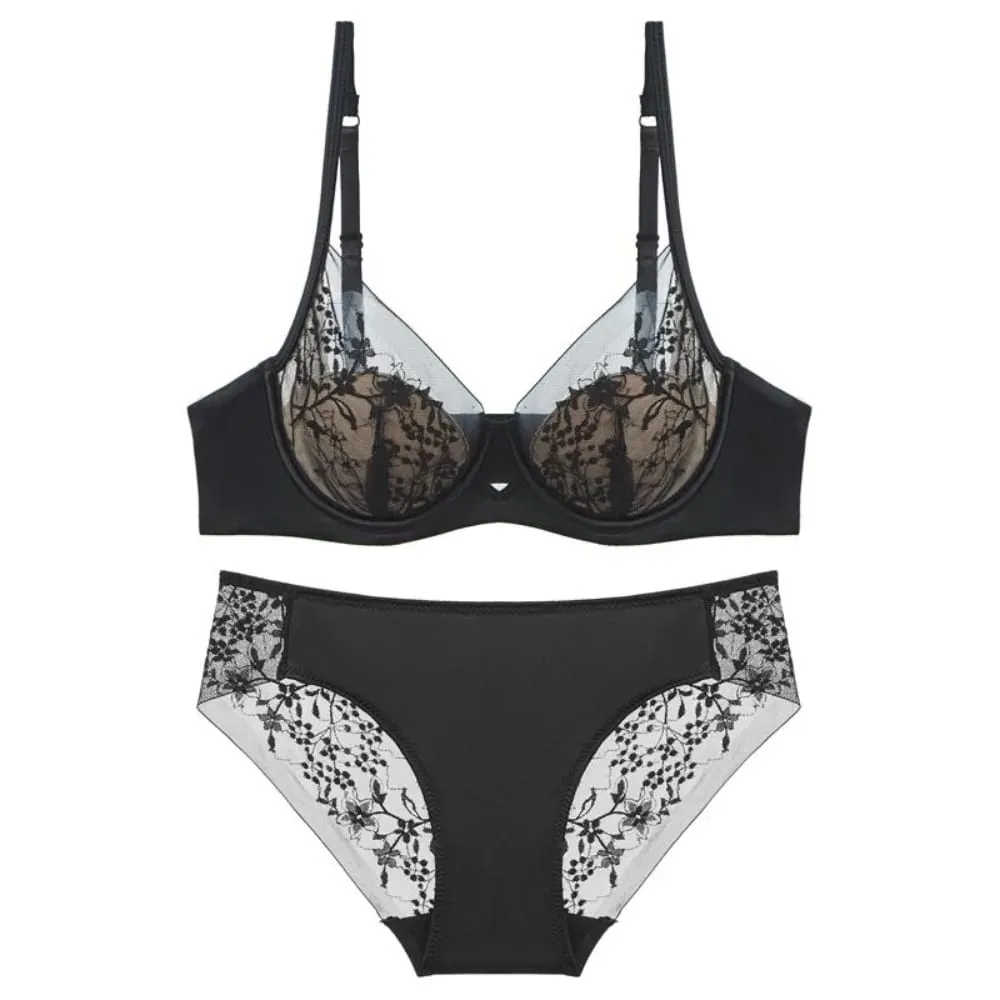 Elegant Lace Lingerie Set Thin Cup Minimizer Bra Panty Breathable Comfort Intimates Suit For Big Bust Size 32‑38 Daily Underwear
