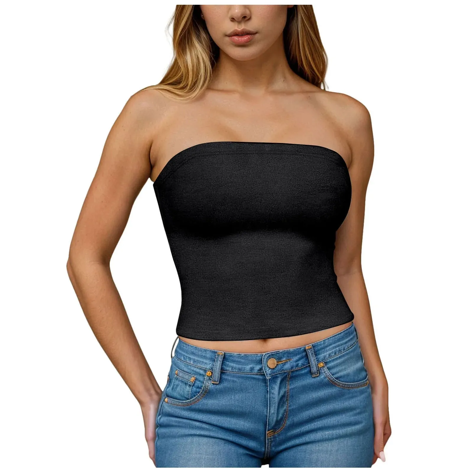 Sexy Off Shoulder Tube Tops Women Strapless Solid Color Backless Bandeau Tops Summer Slim Fit Bottoming Shirts Underwear