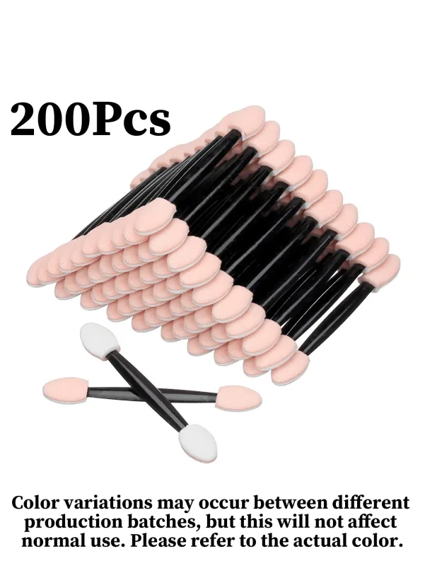 200/50/20 Double-Ended Eyeshadow Applicators Disposable Eye Makeup Brushes Double-Sided Sponge Applicators Suitable for Women and Girls (Black Nude White)