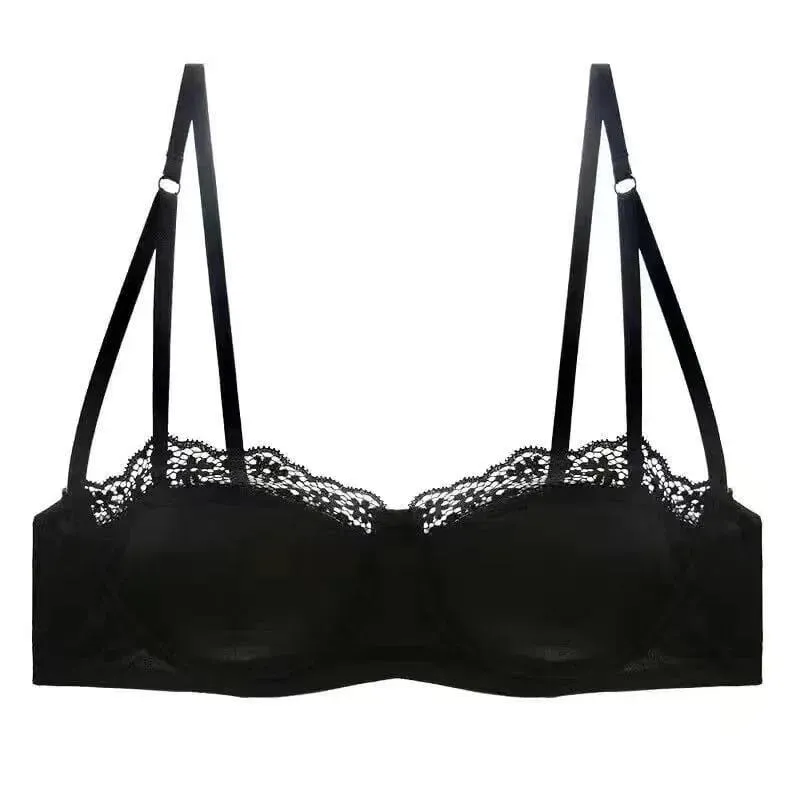 Sexy Satin Half Cup Bra Set with Steel Ring Thin Comfortable Upper Support Green Lace Edge Glossy Lingerie for Women — image 13