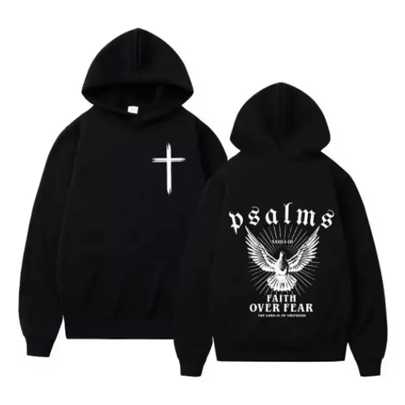 Christian Jesus Faith Over Fear Bible Verse Hoodies Men Fabric Street Fashion Hoodie Casual Street Sweatshirt Cyberpunk Style — image 1