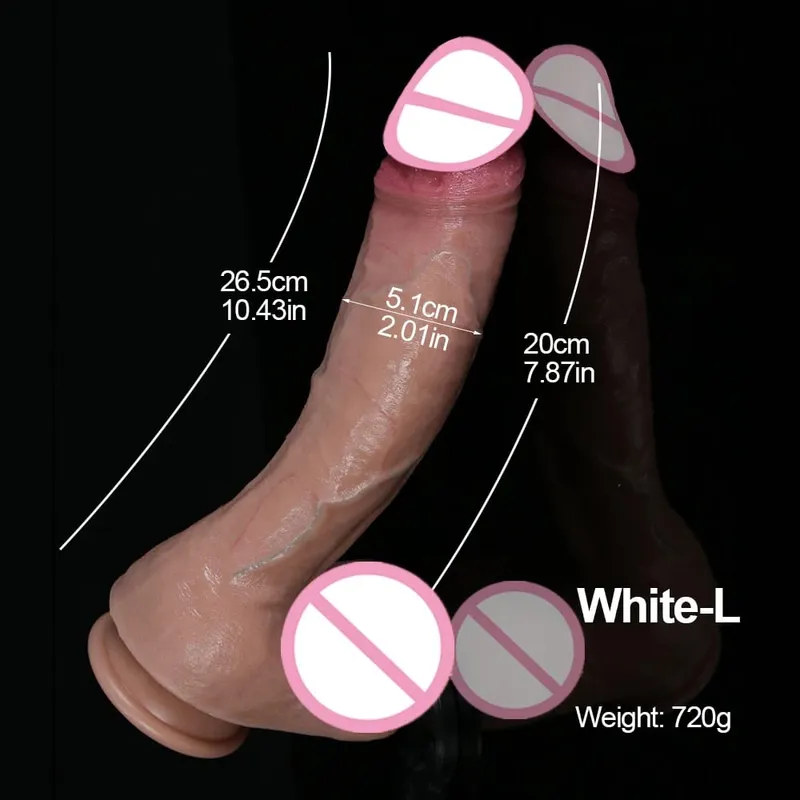 XXL Wihte Silicone Realistic Dildo Soft Dick Suction Cup Penis Anal Sex Toys Women G-spot Stimulator with Curved Shaft and Ball