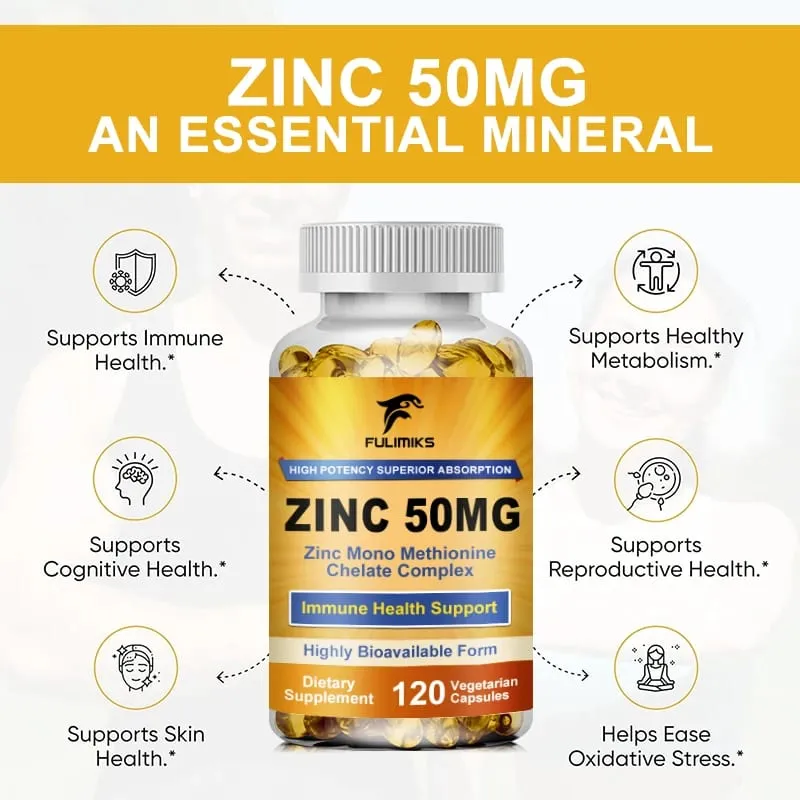 Premium Pure Zinc Capsules 50 mg Supplement High Absorption Boosts Immune Antioxidant Skin Cognitive Health — image 2