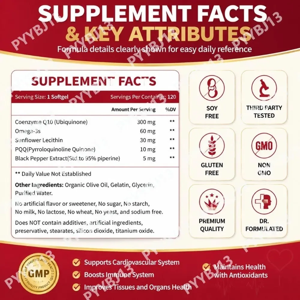 CoQ10 400mg Softgels with PQQ - High Absorption Coenzyme Q10 for Heart Health Energy & Immune Support Non-GMO Gluten Free 60ct
