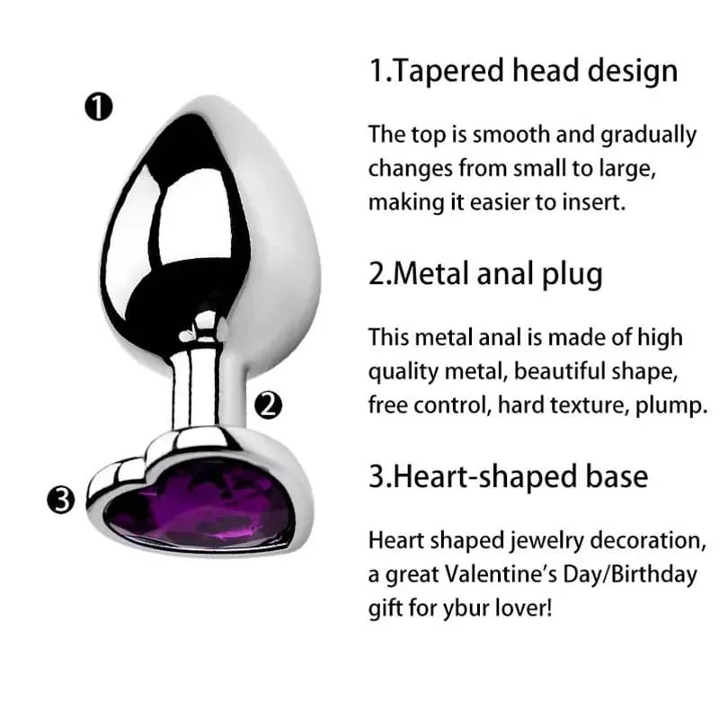 5 Sizes Stainless Steel Crystal Heart Anal Plug Removable Butt Plug Stimulator Prostate Massager Anal Sex Toys Dildos