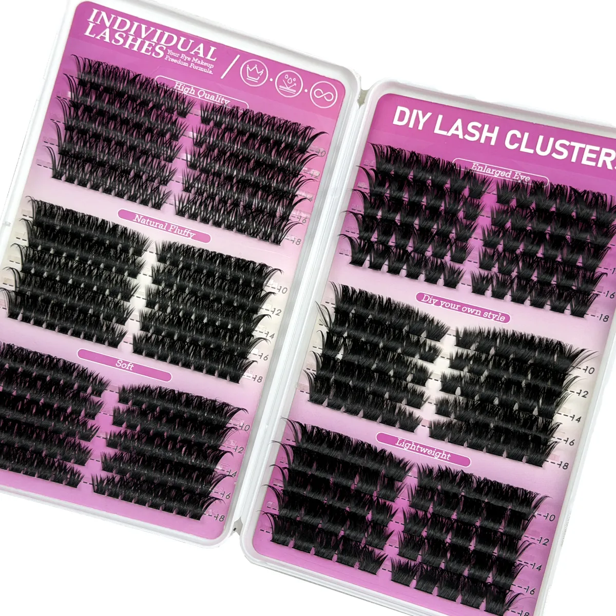 Fluffy Cluster Lashes 3 I 1 Lash Clusters Extension Cat Eye Lashes&Bundvipper Blandet Bakke Individuelle øjenvipper