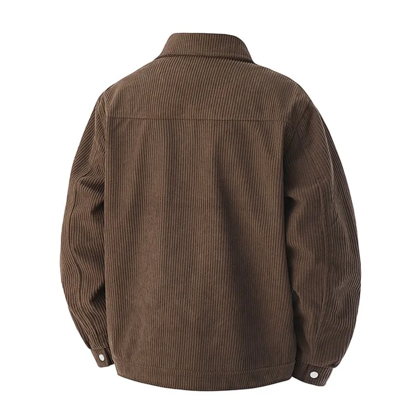 Men Classic Lapel Corduroy Jacket Metal Snap Button Large Patch Pockets Retro Vintage Casual Workwear Streetwear Male Outer Coat
