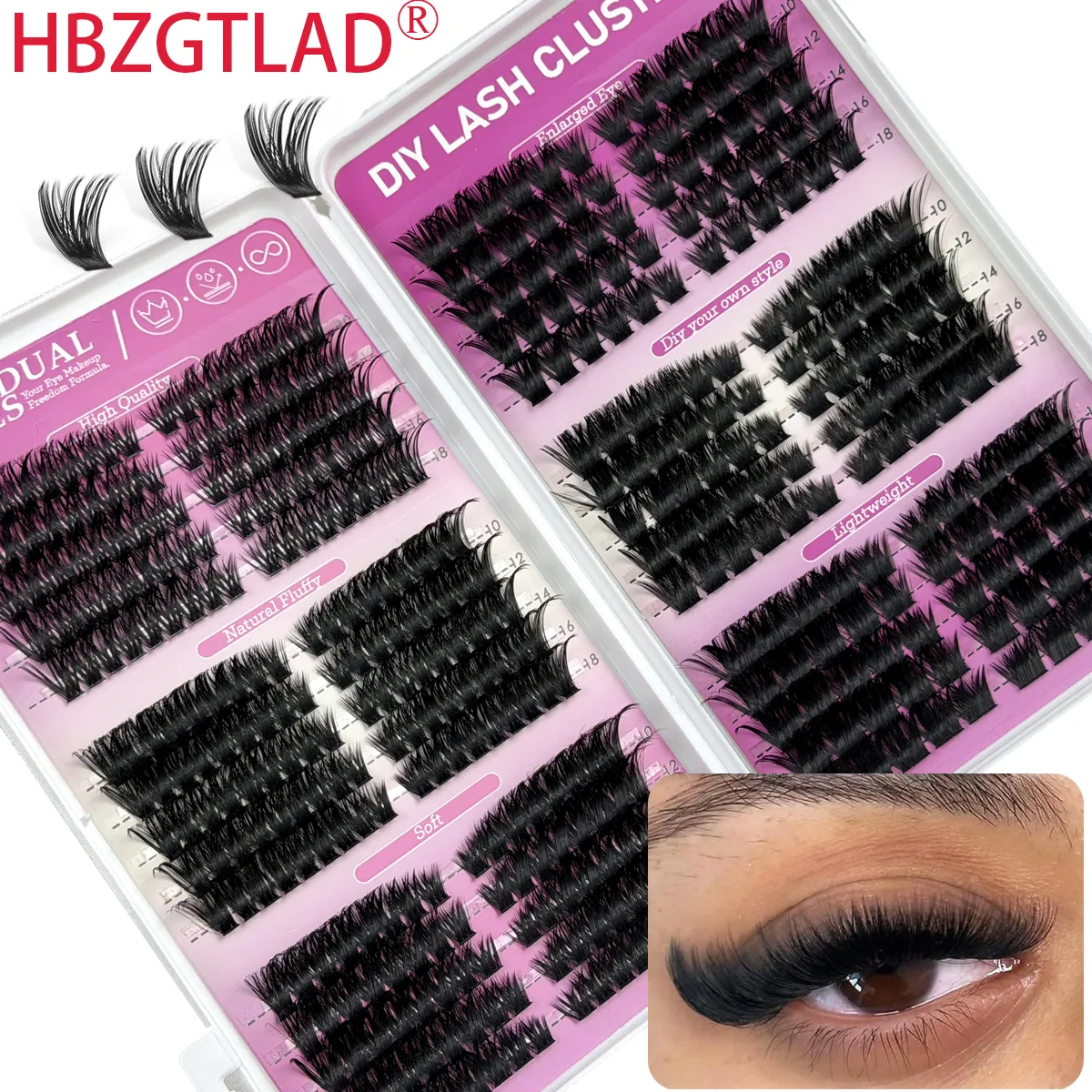 Fluffy Cluster Lashes 3 I 1 Lash Clusters Extension Cat Eye Lashes&Bundvipper Blandet Bakke Individuelle øjenvipper