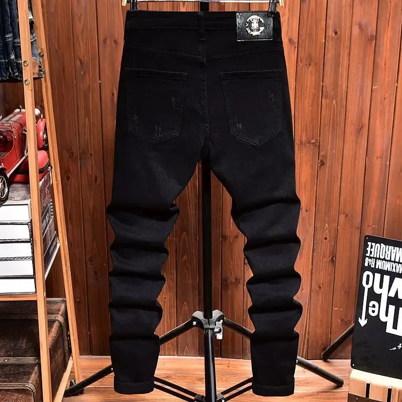 2025 Jeans Men's Spring Autumn Versatile Korean Black Elastic Slim Small Feet Zipper Pants Autumn Cowboy Man Pants Design Jeans — image 7