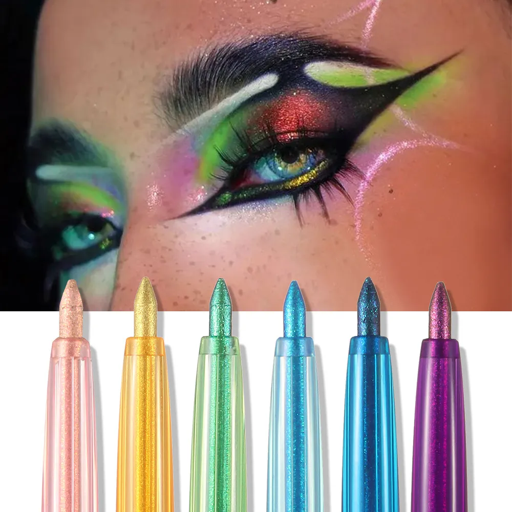 Eyeliner Gel Pencil Waterproof Eyeliner Pen Chameleon Glitter Eye Liner Long-Lasting Quickly Dry Diamond Blue Metallic Eyeshadow