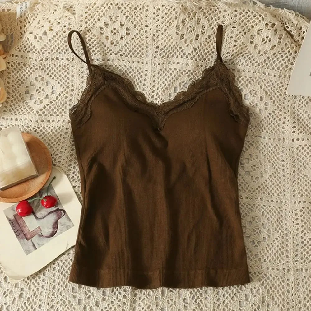 High Quality Fashion Breathable Lace Camisole Strap Bra Solid Color Summer Top Sexy Style Wire-Free Crop Top