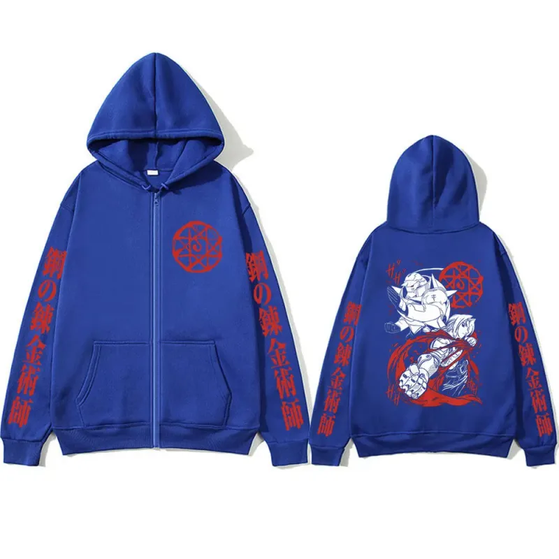 Anime Fullmetal Alchemist Edward Elric Alphonse Elric Zipper Hoodies Men's Clothing Zip Up Hooded Sweatshirts Long Sleeves Coats — image 5