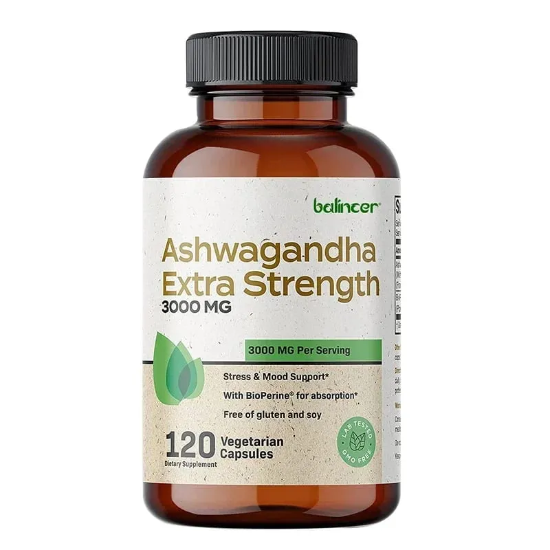 Natural Ashwagandha Stress & Mood Relief Herbal Vegetarian KSM-66 Capsules Anti-Anxiety Stress Relief Brain Health