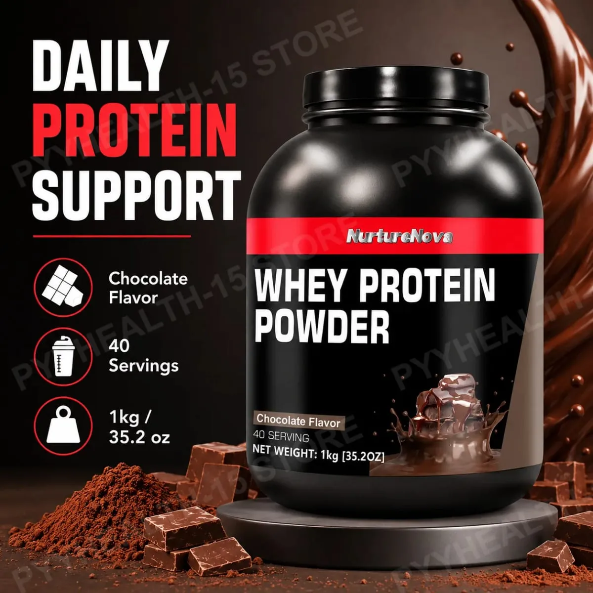 NurtureNova Whey Protein Powder Build Muscle Sport Support Vanilla Flavor Strawberry Chocolate Matcha Banana Lemon 40 Servings