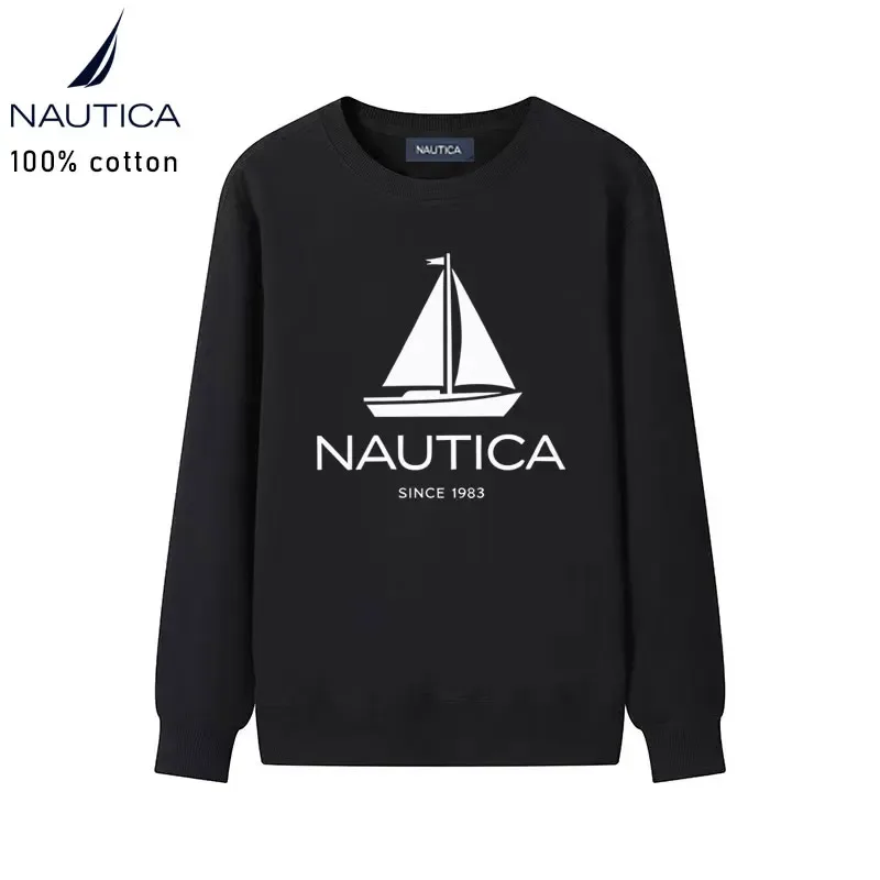 Nautica American classic sailing yacht logo printed men's and women's high-quality pure cotton loose-fitting men's sweatshirt