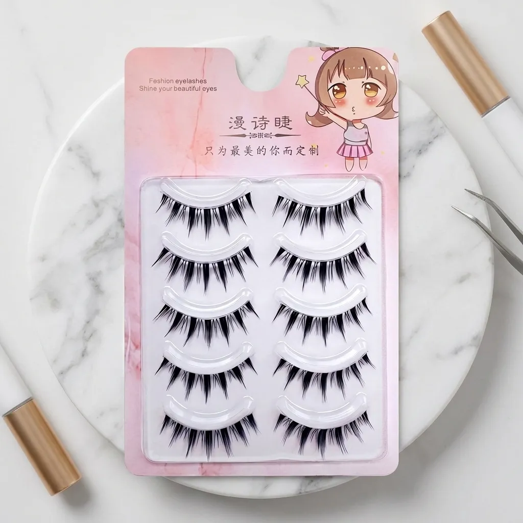 5pairs Korean Style False Eyelashes Natural Manga Lashes Cluster Perfect Daily Eye Makeup Curling Synthetic Fiber Lash Extension — image 5