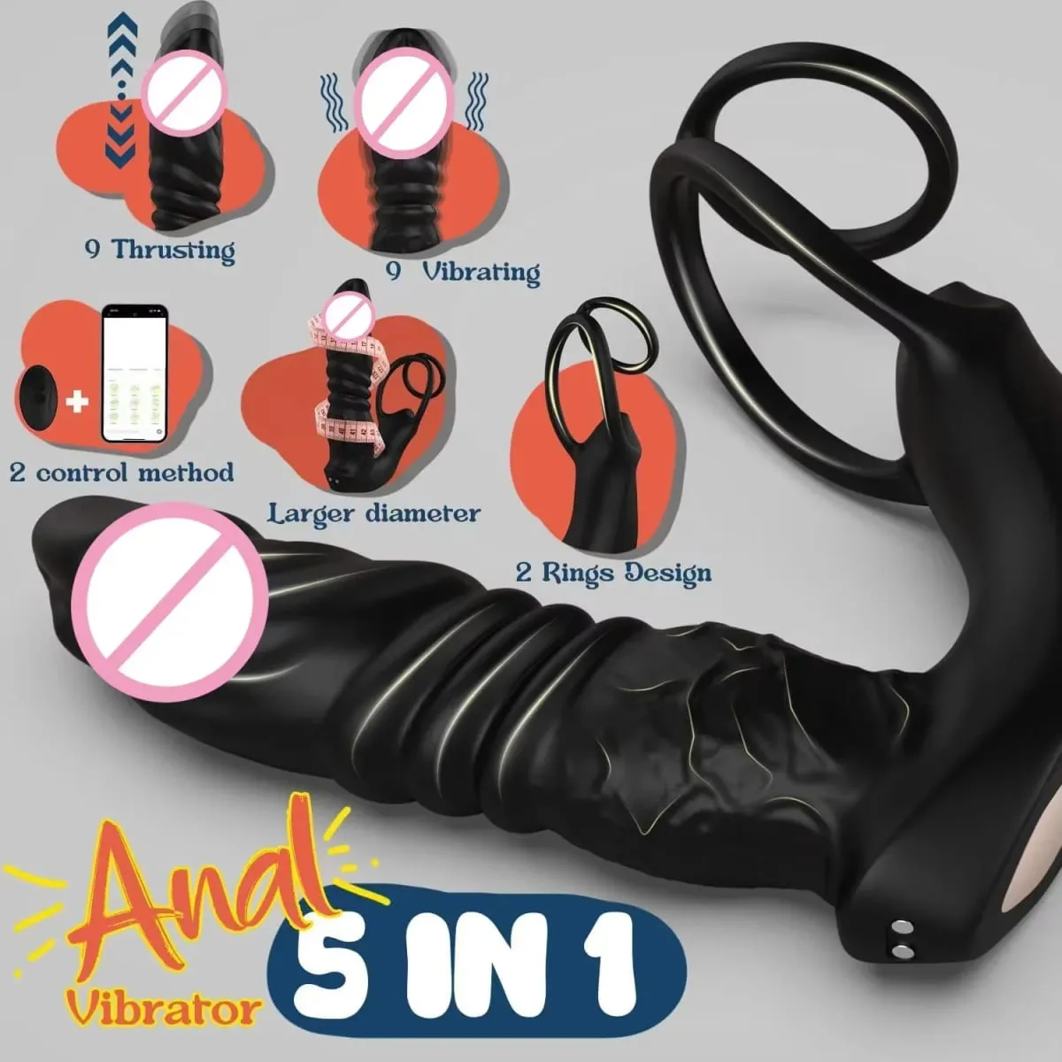 Bluetooth APP Vibrator Dildo Prostate Massager Thrusting Telescopic Prostate Anal With Cock Ring Sex Toy for Men Couples