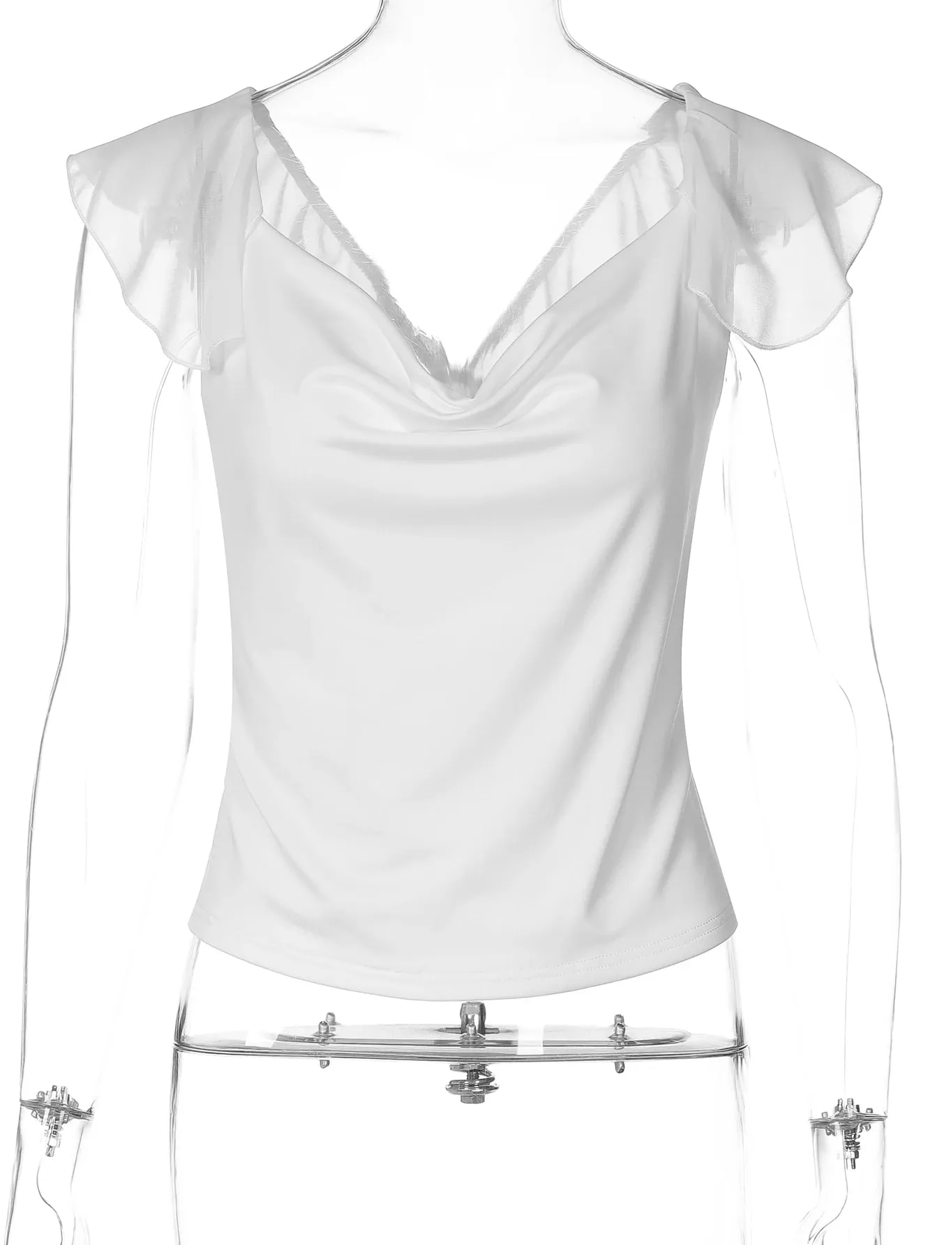 Dulzura Swinging Collar Backless Chiffon Patchwork Tank Top Women'S Solid Sexy Casual Y2K Top Party Vacation Beach Summer Outfit