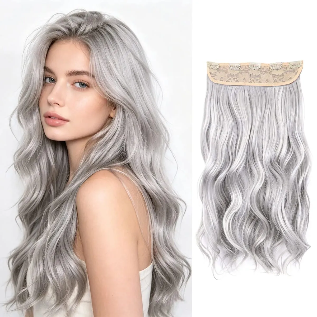 Kẹp tổng hợp trong phần mở rộng tóc 5 kẹp trong một mảnh sợi tóc lượn sóng nhiệt độ cao dành cho phụ nữ hàng ngày trong kỳ nghỉ tiệc tùng — image 15