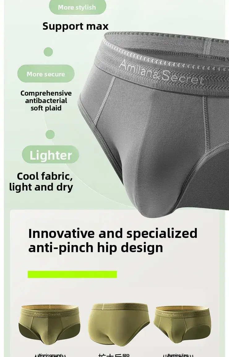 3Pcs Men's Modal Briefs Mid‑Waist U‑Pouch No‑Fly Solid Triangle Underpants Soft Breathable Athletic Daily Men Underwear