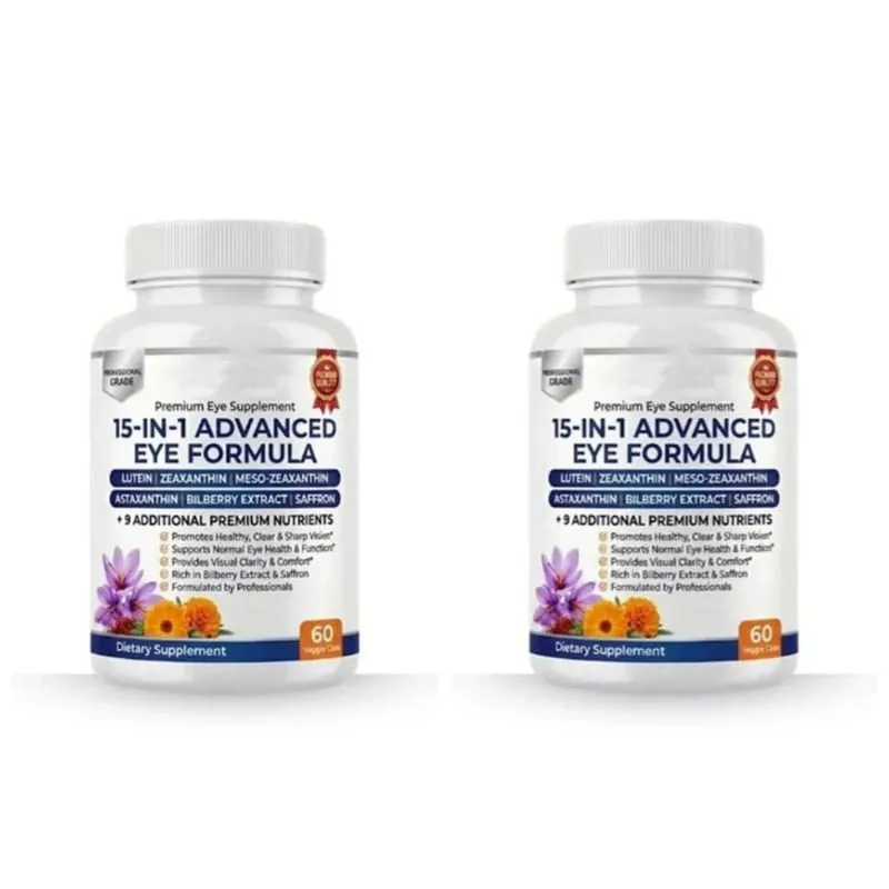 Lutein Zeaxanthin Astaxanthin Capsules with Bilberry Saffron Daily Eye Nutrition Supplement for Adults 60 Veg Capsules