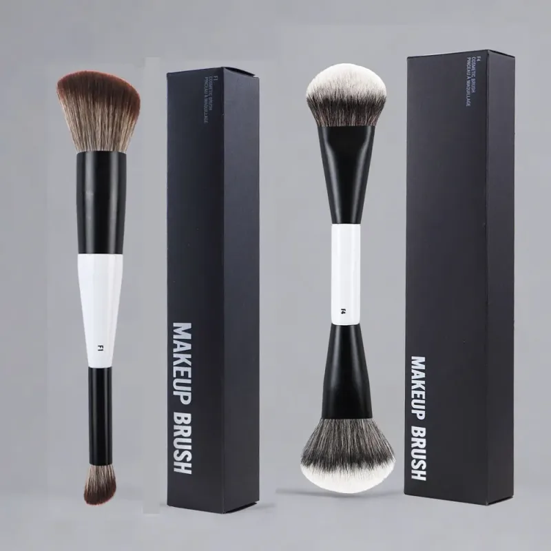 2pcs/set White Double ended Angled Foundation Makeup Brushes Blush Contour Make up Brush Wood Handle Cosmetic Tool Mari F4