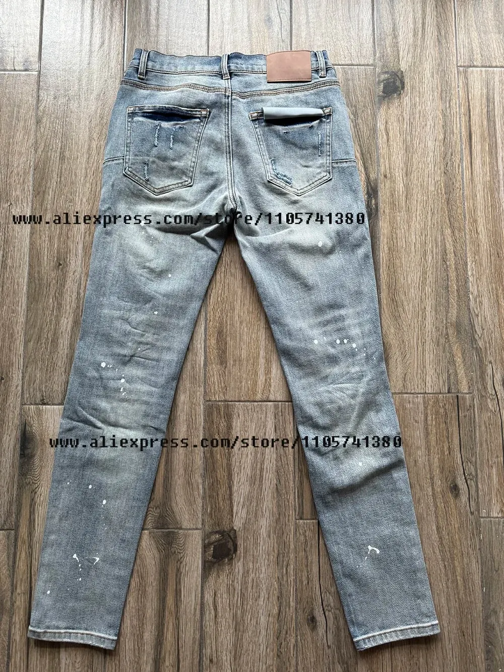 American High Street Quality Distressed Washed Light Blue Destroyed Holes Stretch Skinny & Slim Fit Spray Painted Ripped Jeans
