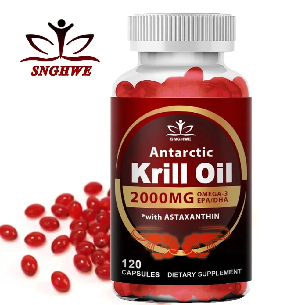Huile de krill antarctique - 2000 mg par portion - avec oméga-3 EPA DHA et astaxanthine - favorise la santé des articulations, du cerveau, du cœur et de la pression artérielle — image 1