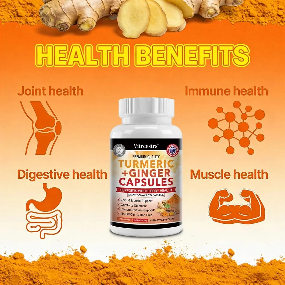Turmeric and Ginger Root Capsules - Joint Bone and Muscle Health Support Promote Digestion Vegan & Non-GMO — image 4