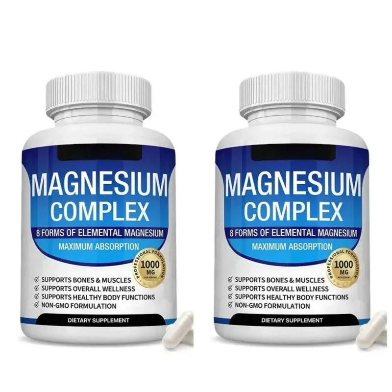Cápsulas de complexo de magnésio 8 formas 1000 mg de óxido de glicinato malato para osso do sono, suporte muscular e bem-estar, adulto, 90 contagens