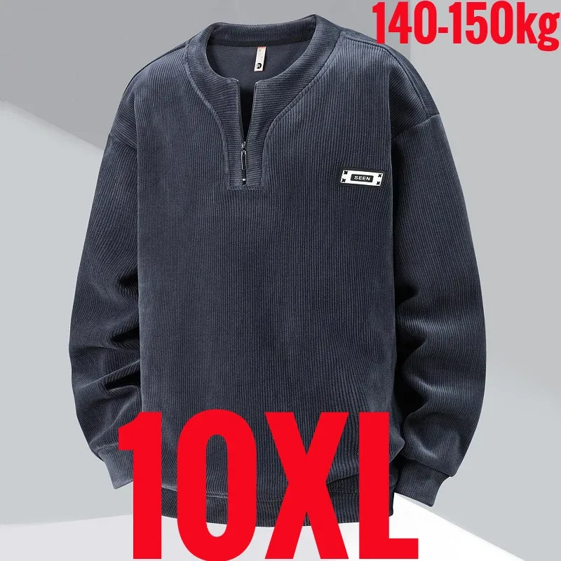Extra Big Size Men's Sweatshirt Half Zip Pullover Corduroy Fleece Plus Large 6xl 7xl 8xl 9xl 10xl Autumn Winter Warm Casual Top — image 35