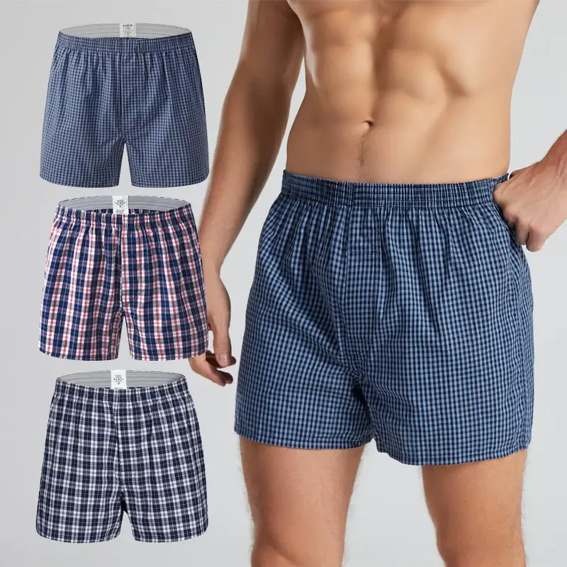 3PCS Choice 100% ผ้าฝ้ายผู้ชายกางเกงชายลายสก๊อตสไตล์เดียวกันเช่นคนดังชุดชั้นในชายนักมวยเซ็กซี่ชุดชั้นในผู้ชายเสื้อผ้า
