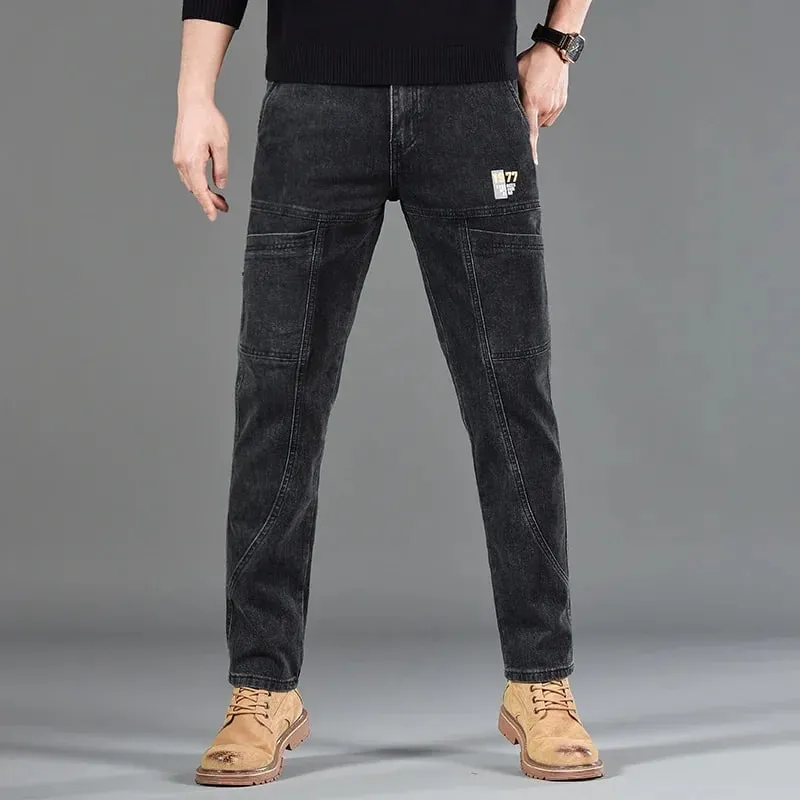 2026 New Style Jeans Men's Slim Fit Korean Style Comfortable Straight Leg Elastic Gray Mid Waist Pants Men's Casual Denim Pants