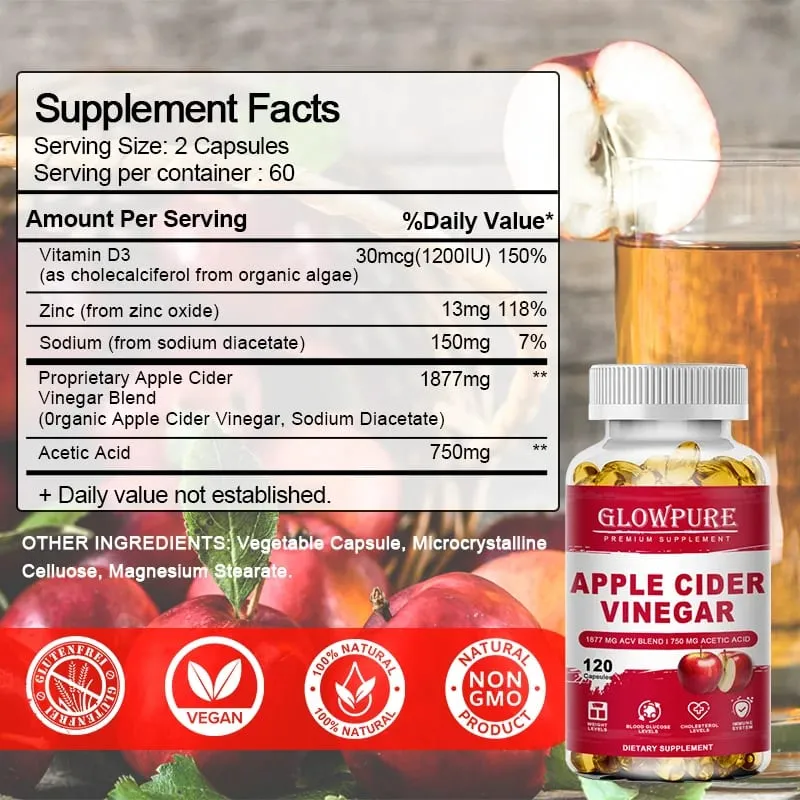Apple Cider Vinegar Capsules for Digestion Detox & Weight Loss - Supports Fat Burn Bloating Relief & Constipation Support