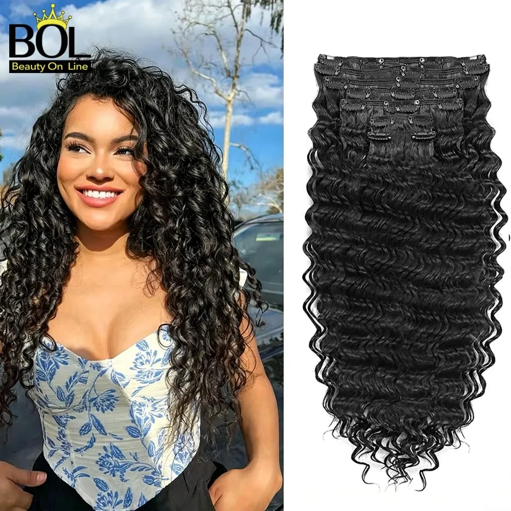 24Inch Synthetic Deep Wave Clip In Hair Extensions 7Pcs/Set 140g Fake Hair Full Head Hairpiece Curly Clip Ins Hair For Women — image 11