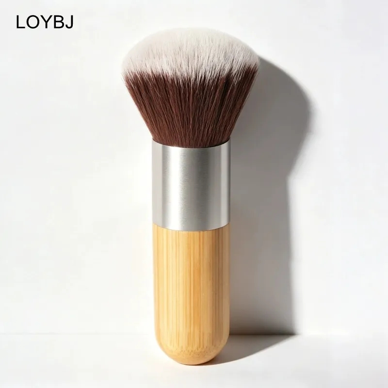 Pincel de maquiagem com alça de bambu, pó solto, blush, contorno, creme de base líquida, profissional, ferramentas de beleza facial