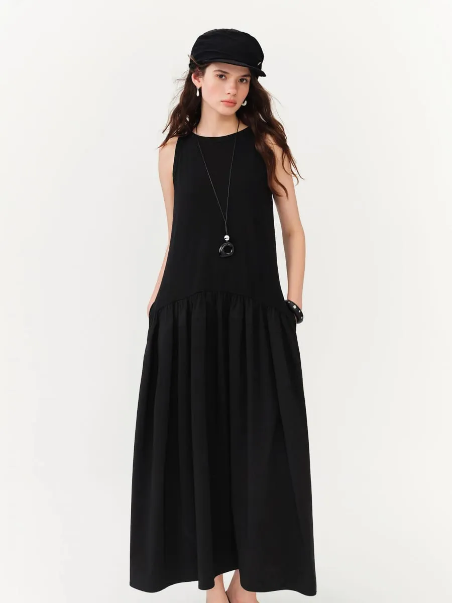 Women's Minimalist Commute Sleeveless Crew Neck Slim Fit Tank Dress 2026 Summer New Arrival Elegant Black Long Daily Dress — image 4