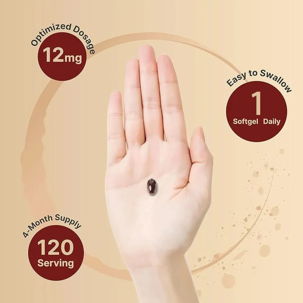 Astaksantyna o potrójnej sile 12 mg - Naturalny suplement przeciwutleniający astaksantyna Nie zawierający GMO i bezglutenowy - 120 kapsułek żelowych — image 4