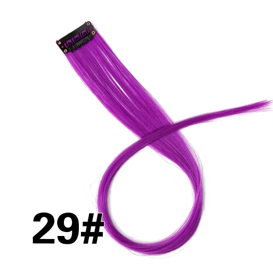 Extensiones de cabello de color liso con Clip para resaltar el cabello de arcoíris, rosa, azul, morado, sintético, con Clips para mujeres y niñas — image 35