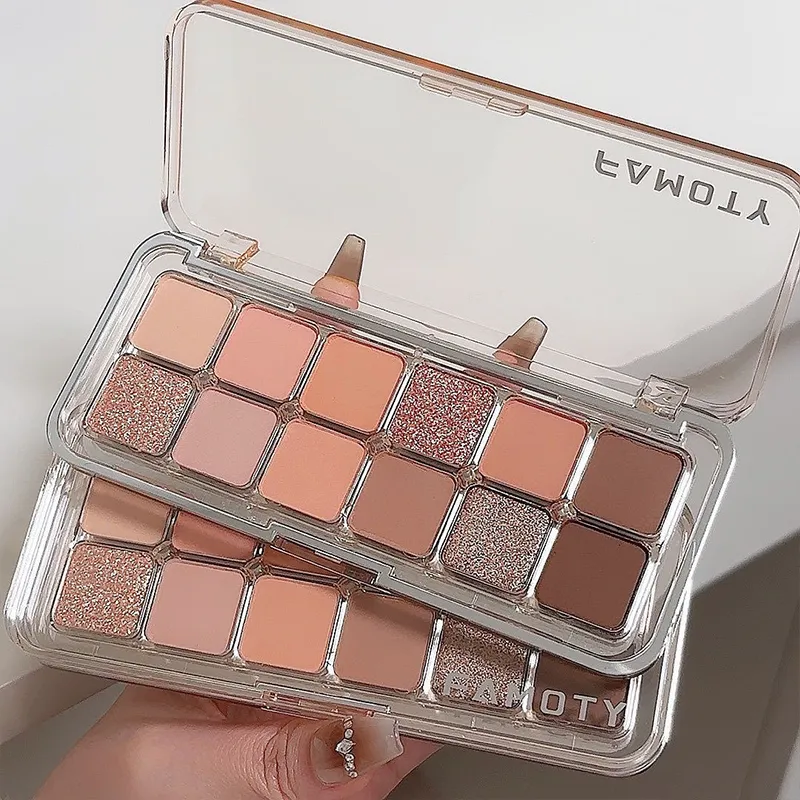 12-Color Low Saturation Matte Eyeshadow Palette Tea Apricot Earth Tones Long Lasting Pearlescent Matte Eye Makeup for Daily Use