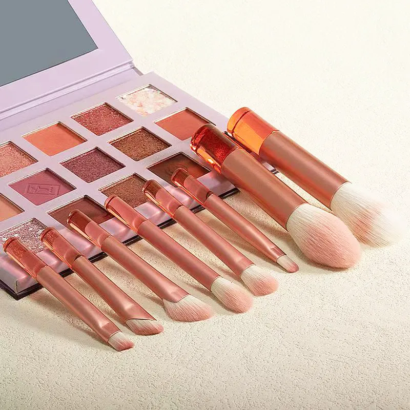8 pieces of orange mini portable travel makeup brushes - powder brushes eyeshadow brushes and highlighter brushes — image 5