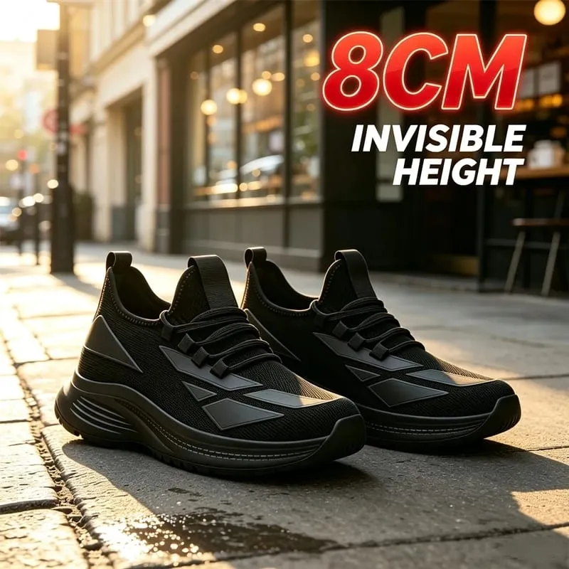 Men All Black Breathable Mesh Elevator Shoes 8Cm Invisible Height Increase Non Slip Casual Sports Daily Walking Workout Sneakers — image 3