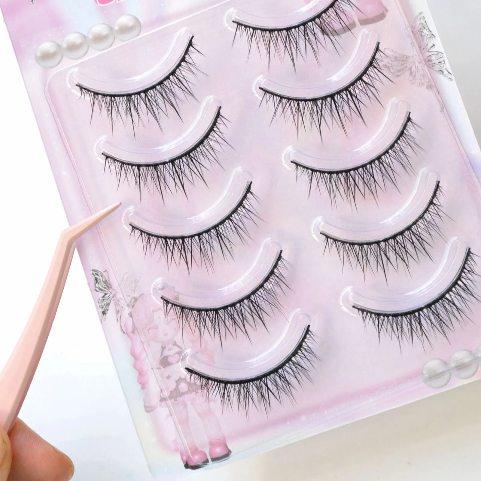 5 Pairs Korean Style Baby Straight Lashes Hard Band False Eyelashes Natural Fish Tail Design Fo Cosplay Daily Eye Lash Makeup — image 4