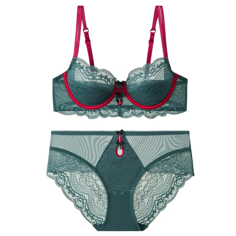 Trendy Lace Minimizer Lingerie Set DE Cup Large Bust Large Size Thin Cup Underwire Anti Sagging Comfy No Show Women Underwear — image 2