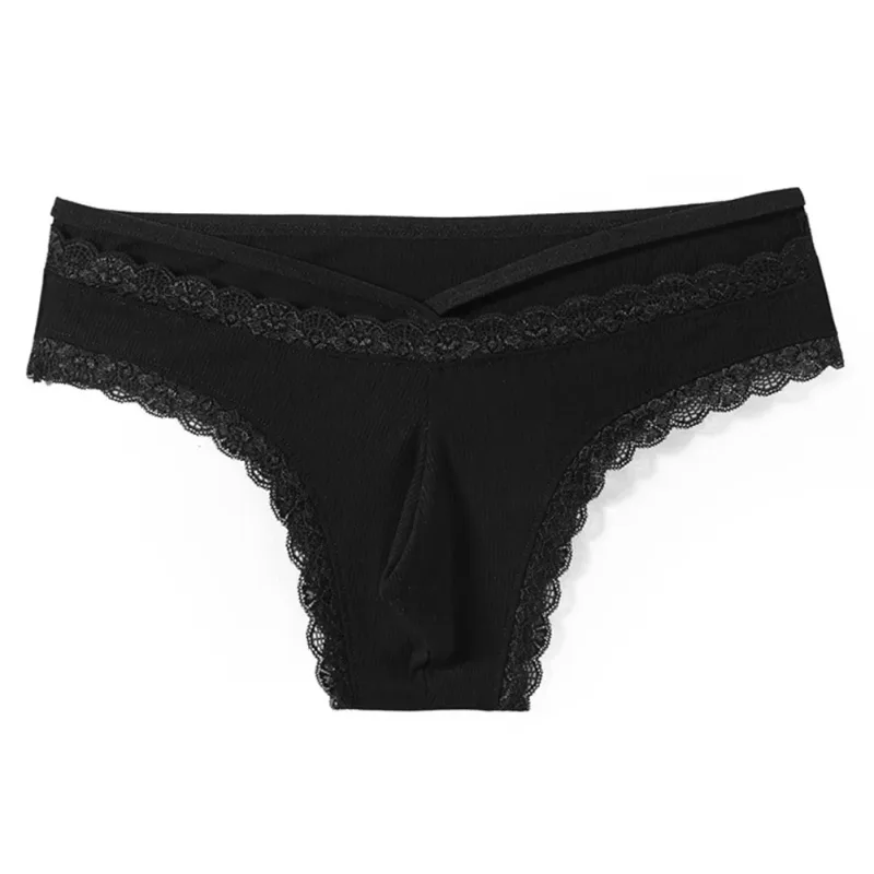 Hommes dentelle Rrim Sissy Gay slips sans couture sous-vêtements taille moyenne poche bombée Lingerie solide hommes dentelle bord Lingerie