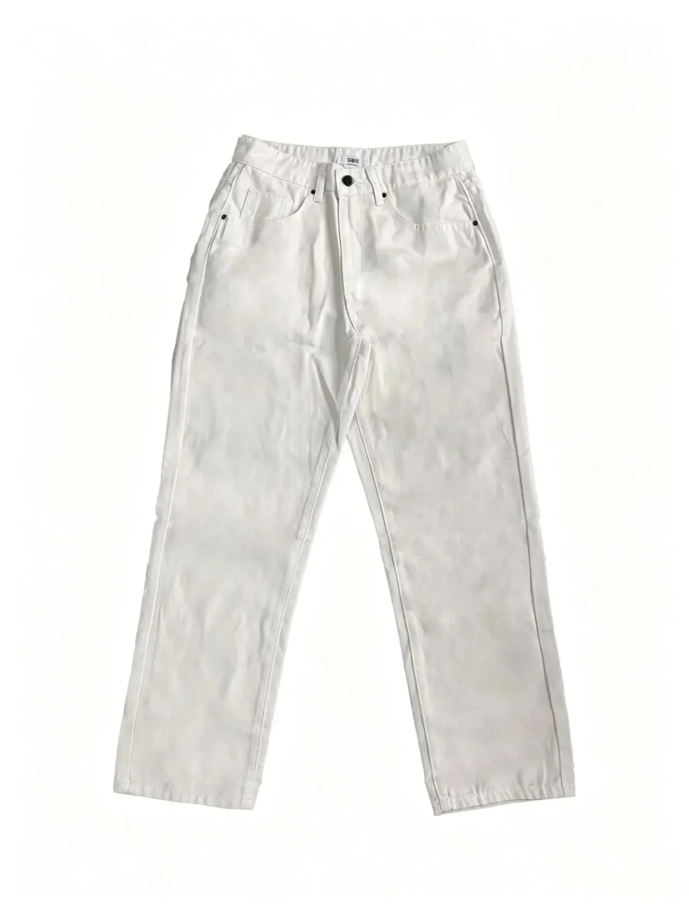 【HME】Men's Jeans | Street Fashion Denim Pants Solid White Flared‑Leg Denim Trousers With Fine Craft Stitching Versatile Casual Pants Well‑Built Denim Bottoms Trendy Male Denim Apparel For Multiple Daily Occasions — image 7