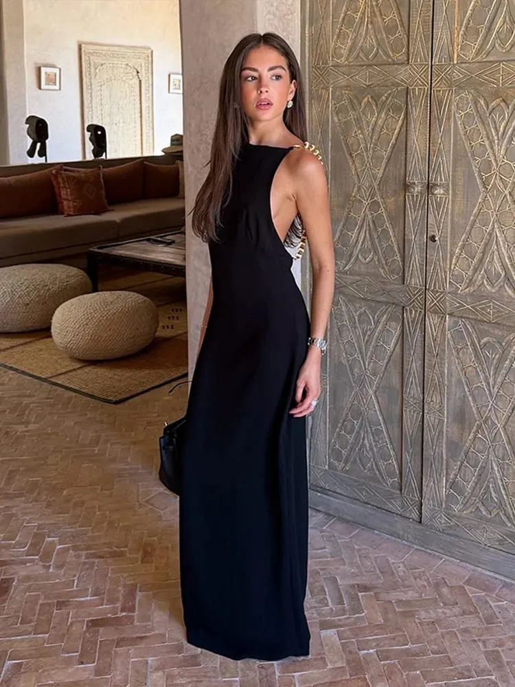 Grânulos vintage sem costas preto vestido de verão feminino gola quadrada sem mangas praia estilingue vestido de verão 2026 senhora roupões de festa de férias — image 3
