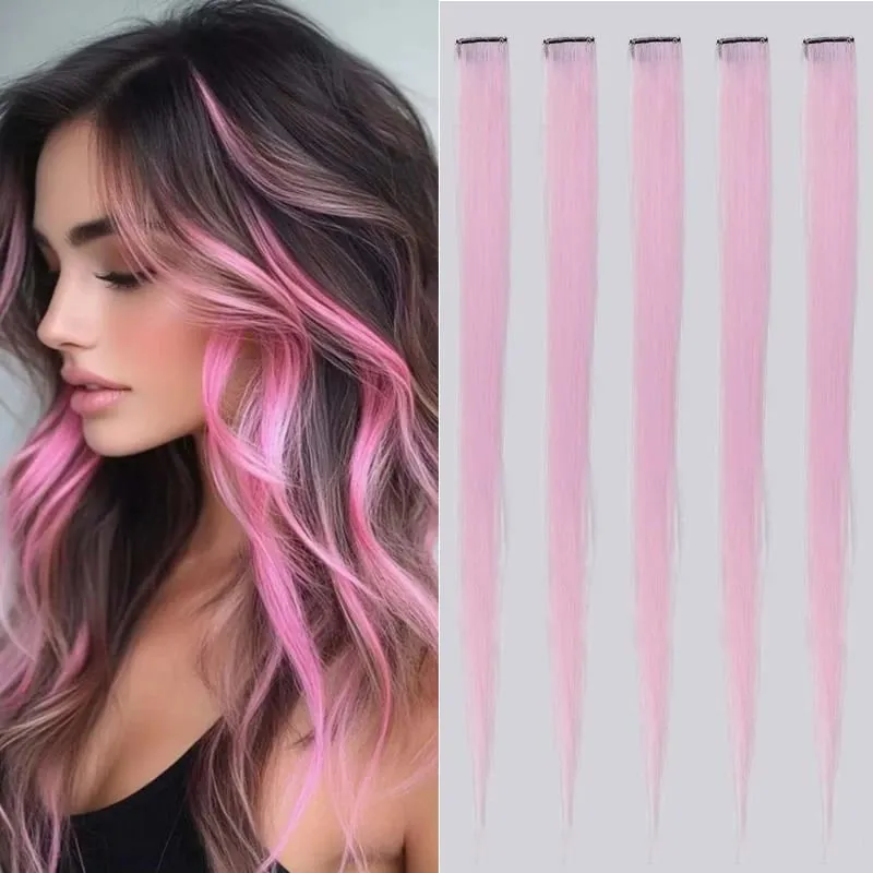 5 Color Clip Style Hair Extensions 24 Inch Straight Hair Extensions Clip Style Synthetic Heat-Resistant Curly Hair Extensions